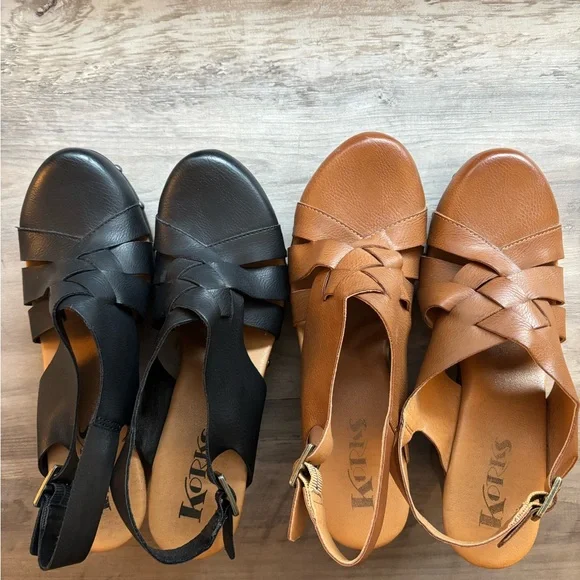 LOT OF 2 Korks by Kork Ease Platform Clog Sandals Black & Tan EUC - Picture 2 of 6